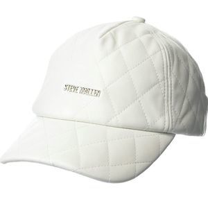Steve Madden Satin-Lined Faux Leather Quilted Baseball Cap White One Size New